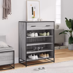 vidaXL Shoe Cabinet Shoe Storage Rack Sonoma Oak Engineered Wood and Metal - grey sonoma - Additional view 2