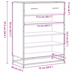 vidaXL Shoe Cabinet Shoe Storage Rack Sonoma Oak Engineered Wood and Metal - grey sonoma - Additional view 9