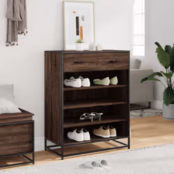 vidaXL Shoe Cabinet Shoe Storage Rack Sonoma Oak Engineered Wood and Metal - brown oak