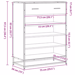 vidaXL Shoe Cabinet Shoe Storage Rack Sonoma Oak Engineered Wood and Metal - brown oak