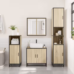 vidaXL Bathroom Cabinet Storage Cupboard Vanity Unit Engineered Wood and Metal - sonoma oak - Additional view 2