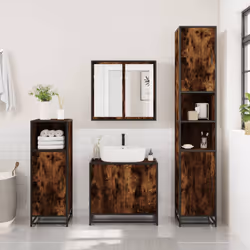 vidaXL Bathroom Cabinet Storage Cupboard Vanity Unit Engineered Wood and Metal - smoked oak - Additional view 2