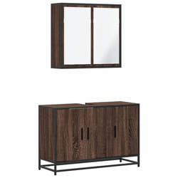 vidaXL 2 Piece Bathroom Furniture Set Black Engineered Wood bathroom cabinet - brown oak