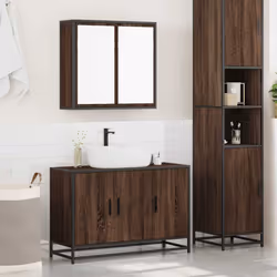 vidaXL 2 Piece Bathroom Furniture Set Black Engineered Wood bathroom cabinet - brown oak