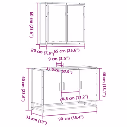 vidaXL 2 Piece Bathroom Furniture Set Black Engineered Wood bathroom cabinet - brown oak