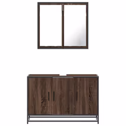 vidaXL 2 Piece Bathroom Furniture Set Black Engineered Wood bathroom cabinet - brown oak - Additional view 4