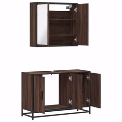 vidaXL 2 Piece Bathroom Furniture Set Black Engineered Wood bathroom cabinet - brown oak - Additional view 7