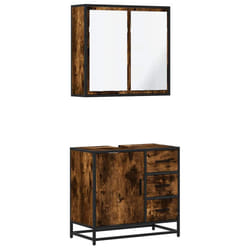 vidaXL 2 Piece Bathroom Furniture Set Black Engineered Wood bathroom cabinet - smoked oak