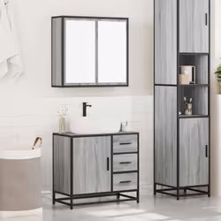 vidaXL 2 Piece Bathroom Furniture Set Black Engineered Wood bathroom cabinet - grey sonoma