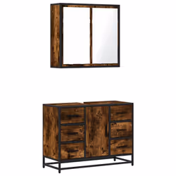 vidaXL 2 Piece Bathroom Furniture Set Brown Oak Engineered Wood - smoked oak