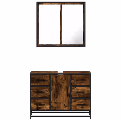 vidaXL 2 Piece Bathroom Furniture Set Brown Oak Engineered Wood - smoked oak - Additional view 4