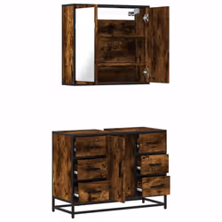 vidaXL 2 Piece Bathroom Furniture Set Brown Oak Engineered Wood - smoked oak - Additional view 7