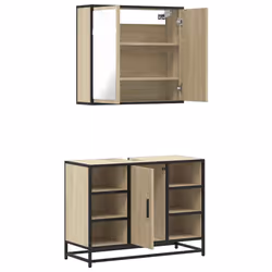 vidaXL Bathroom Furniture Set Sink Cabinet Cupboard 2 Piece Engineered Wood - sonoma oak - Additional view 7