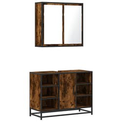 vidaXL Bathroom Furniture Set Sink Cabinet Cupboard 2 Piece Engineered Wood - smoked oak