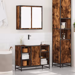 vidaXL Bathroom Furniture Set Sink Cabinet Cupboard 2 Piece Engineered Wood - smoked oak
