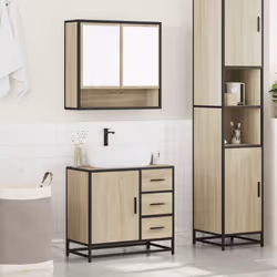 vidaXL 2 Piece Bathroom Furniture Set Black Engineered Wood bathroom cabinet - sonoma oak