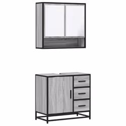 vidaXL 2 Piece Bathroom Furniture Set Black Engineered Wood bathroom cabinet - grey sonoma