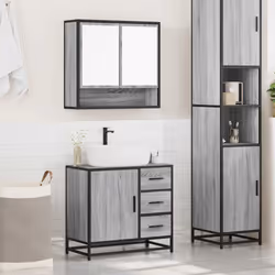 vidaXL 2 Piece Bathroom Furniture Set Black Engineered Wood bathroom cabinet - grey sonoma