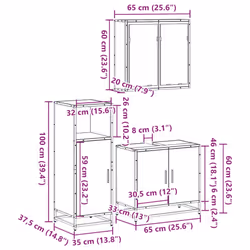 vidaXL 3 Piece Bathroom Furniture Set Sonoma Oak Engineered Wood - sonoma oak
