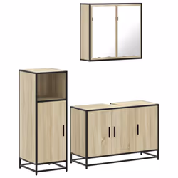 vidaXL 3 Piece Bathroom Furniture Set Smoked Oak Engineered Wood - sonoma oak