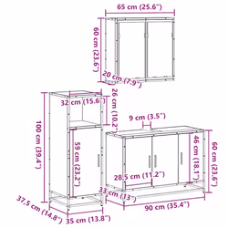vidaXL 3 Piece Bathroom Furniture Set Smoked Oak Engineered Wood - sonoma oak - Additional view 10