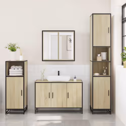 vidaXL 3 Piece Bathroom Furniture Set Smoked Oak Engineered Wood - sonoma oak