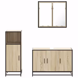 vidaXL 3 Piece Bathroom Furniture Set Smoked Oak Engineered Wood - sonoma oak - Additional view 4