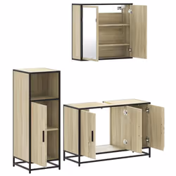 vidaXL 3 Piece Bathroom Furniture Set Smoked Oak Engineered Wood - sonoma oak - Additional view 5