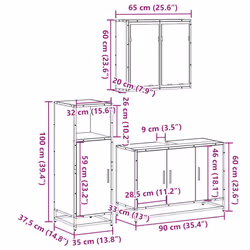 vidaXL 3 Piece Bathroom Furniture Set Smoked Oak Engineered Wood - smoked oak