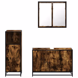 vidaXL 3 Piece Bathroom Furniture Set Smoked Oak Engineered Wood - smoked oak - Additional view 4