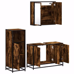 vidaXL 3 Piece Bathroom Furniture Set Smoked Oak Engineered Wood - smoked oak - Additional view 5