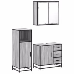 vidaXL 3 Piece Bathroom Furniture Set Brown Oak Engineered Wood - grey sonoma