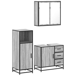 vidaXL 3 Piece Bathroom Furniture Set Brown Oak Engineered Wood - grey sonoma