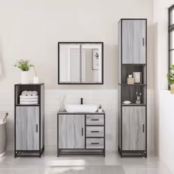 vidaXL 3 Piece Bathroom Furniture Set Brown Oak Engineered Wood - grey sonoma