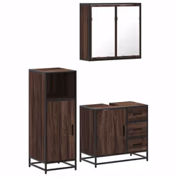 vidaXL 3 Piece Bathroom Furniture Set Brown Oak Engineered Wood - brown oak
