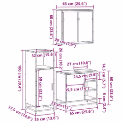 vidaXL 3 Piece Bathroom Furniture Set Black Engineered Wood bathroom cabinet - grey sonoma