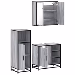 vidaXL 3 Piece Bathroom Furniture Set Black Engineered Wood bathroom cabinet - grey sonoma - Additional view 5