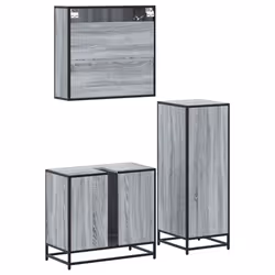 vidaXL 3 Piece Bathroom Furniture Set Black Engineered Wood bathroom cabinet - grey sonoma - Additional view 7
