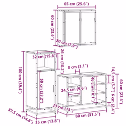 vidaXL 3 Piece Bathroom Furniture Set Sonoma Oak Engineered Wood - sonoma oak