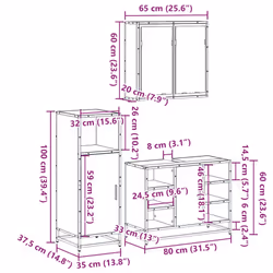 vidaXL 3 Piece Bathroom Furniture Set Sonoma Oak Engineered Wood - smoked oak