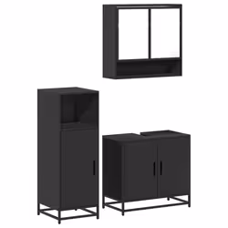 vidaXL 3 Piece Bathroom Furniture Set Grey Sonoma Engineered Wood - black