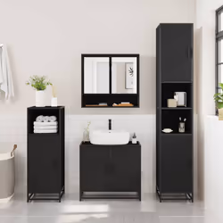 vidaXL 3 Piece Bathroom Furniture Set Grey Sonoma Engineered Wood - black
