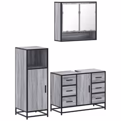 vidaXL 3 Piece Bathroom Furniture Set Black Engineered Wood bathroom cabinet - grey sonoma