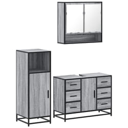 vidaXL 3 Piece Bathroom Furniture Set Black Engineered Wood bathroom cabinet - grey sonoma