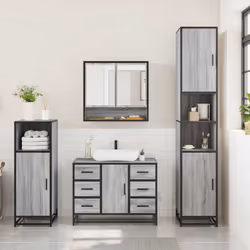 vidaXL 3 Piece Bathroom Furniture Set Black Engineered Wood bathroom cabinet - grey sonoma