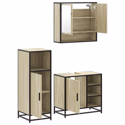 vidaXL 3 Piece Bathroom Furniture Set Brown Oak Engineered Wood - sonoma oak - Additional view 5