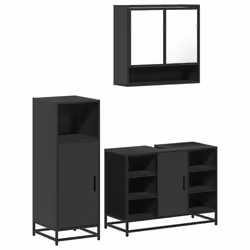 vidaXL 3 Piece Bathroom Furniture Set Black Engineered Wood bathroom cabinet - black
