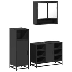 vidaXL 3 Piece Bathroom Furniture Set Black Engineered Wood bathroom cabinet - black