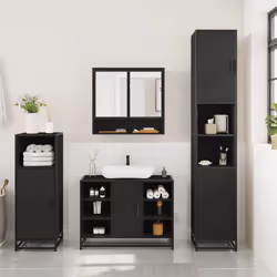 vidaXL 3 Piece Bathroom Furniture Set Black Engineered Wood bathroom cabinet - black