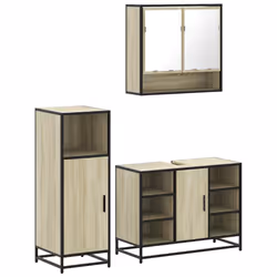 vidaXL 3 Piece Bathroom Furniture Set Black Engineered Wood bathroom cabinet - sonoma oak